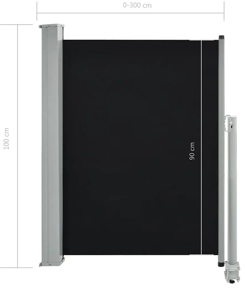 fekete behúzható oldalsó terasz napellenző 100 x 300 cm