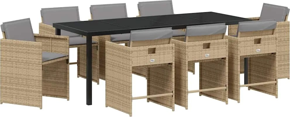 vidaXL Kert étkező szett párnával 9 pcs Bézs polirattan