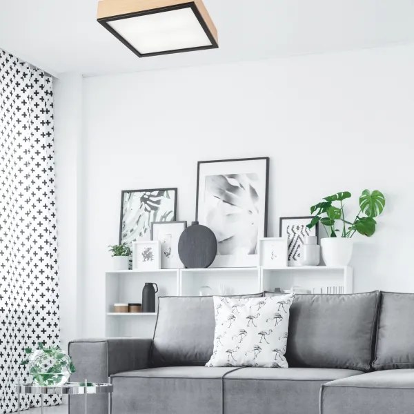 Mennyezeti lámpa NATURAL SQUARE 4xE27/15W/230V 39x39 cm fenyő/fekete