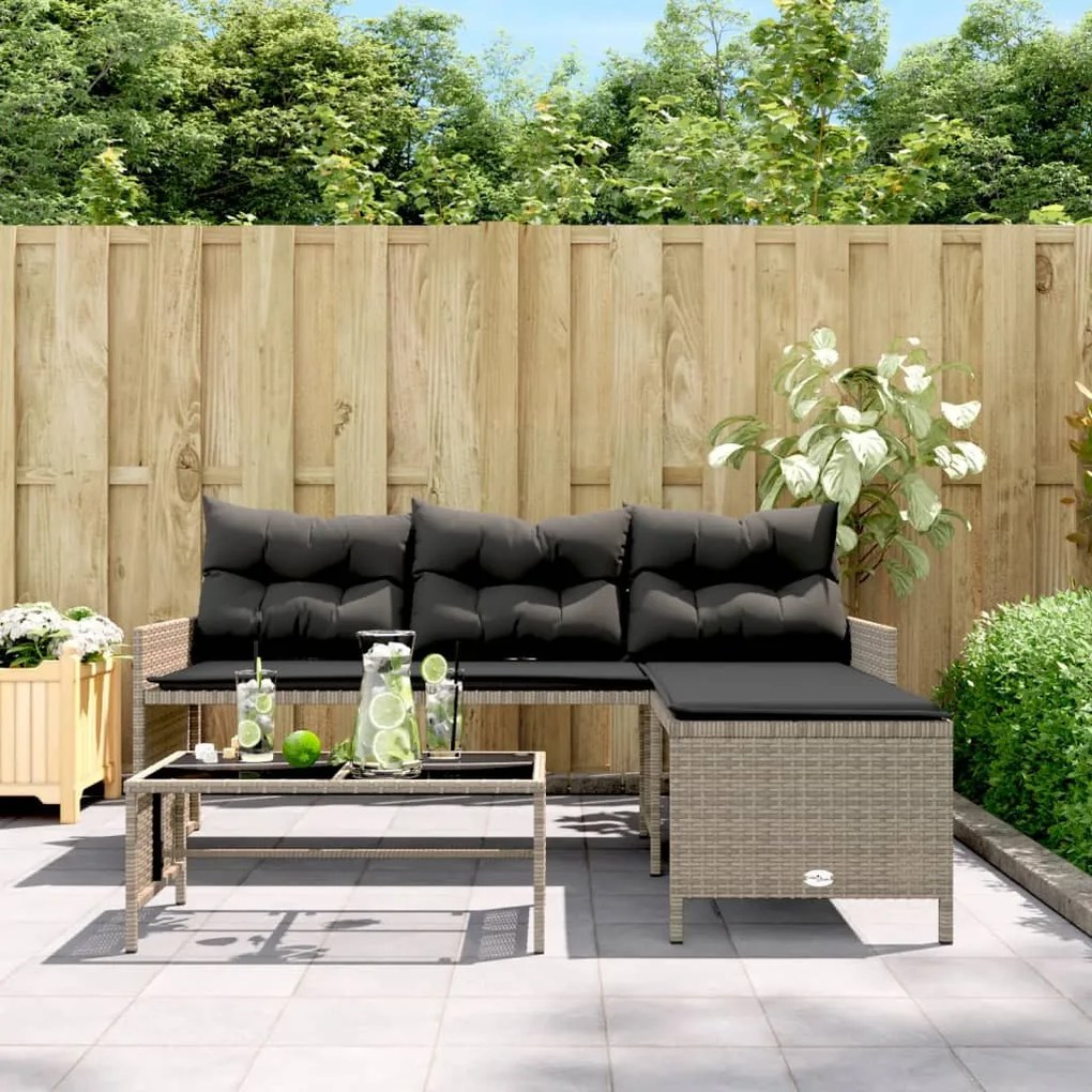 vidaXL L-alakú szürke polyrattan kerti kanapé asztallal és párnákkal
