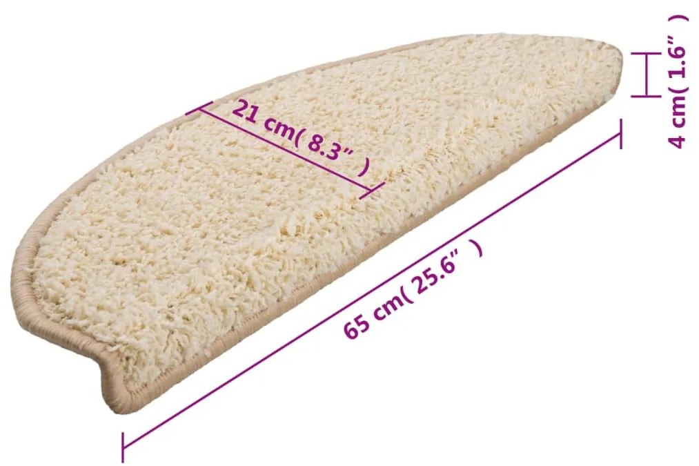 15 db krémszínű lépcsőszőnyeg 65 x 21 x 4 cm