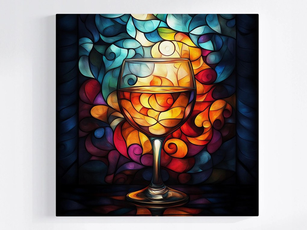 Vászonkép Canvas Színes Ólomüveg Mozaik Bor Pohár 80x80