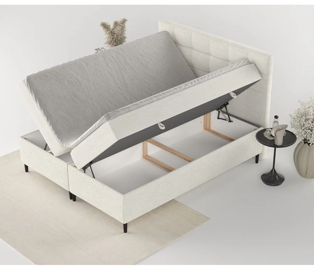 Krémszínű ágyneműtartós boxspring ágy 200x200 cm Urbaneo – Maison de Rêve