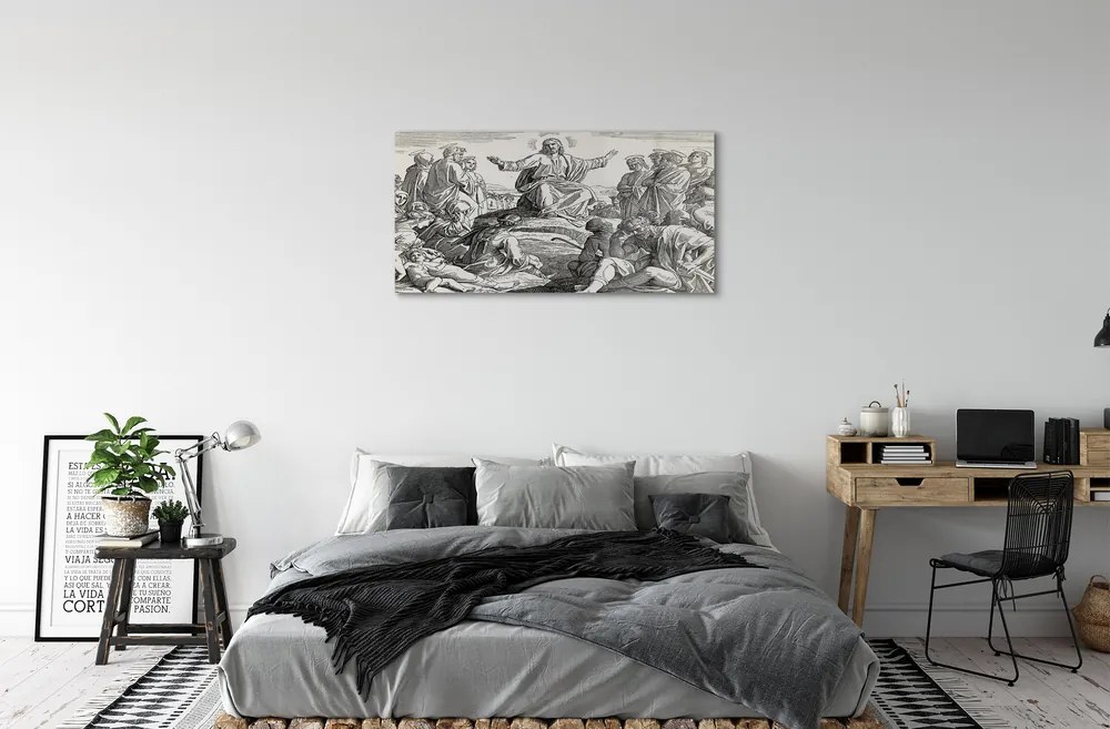 Akrilkép Jézus rajz emberek 100x50 cm