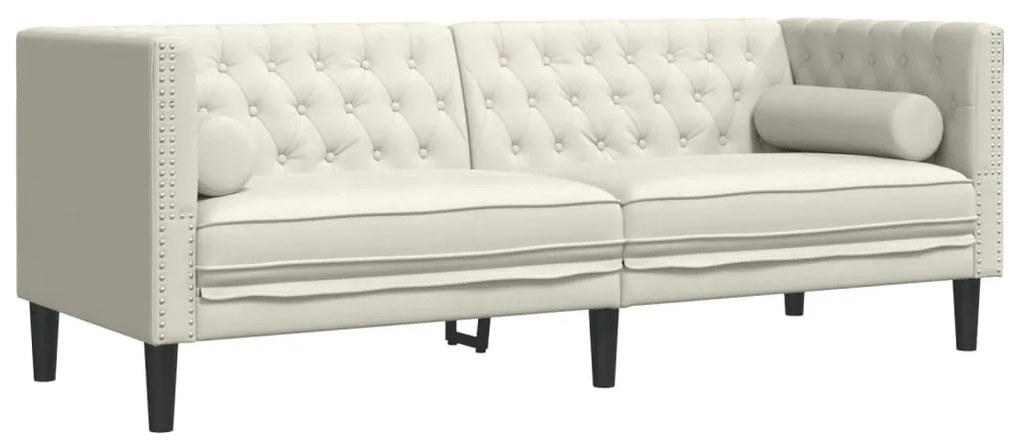 2 részes krémszínű bársony Chesterfield kanapészett párnákkal