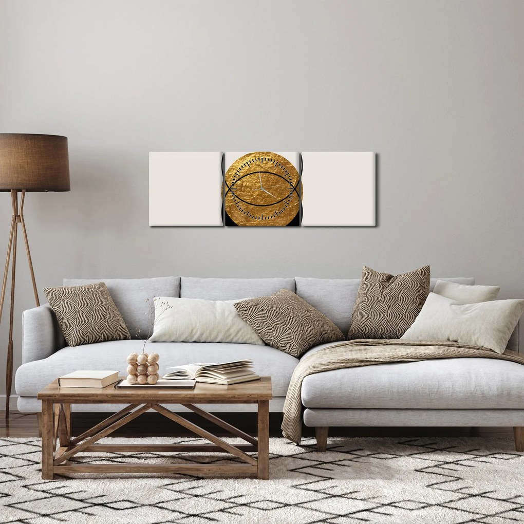 Kép - Absztrakció arany és fehér N⁰2 (órával) (90x30 cm)