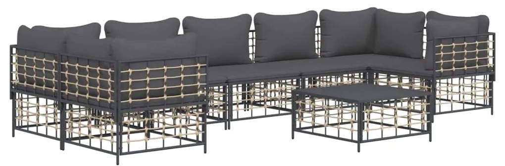 8 részes antracitszürke polyrattan kerti ülőgarnitúra párnákkal