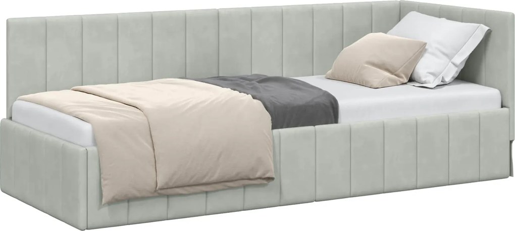 vidaXL Sarokágy keret fejtámlával Világosszürke 80 cm x 200 cm Bársony