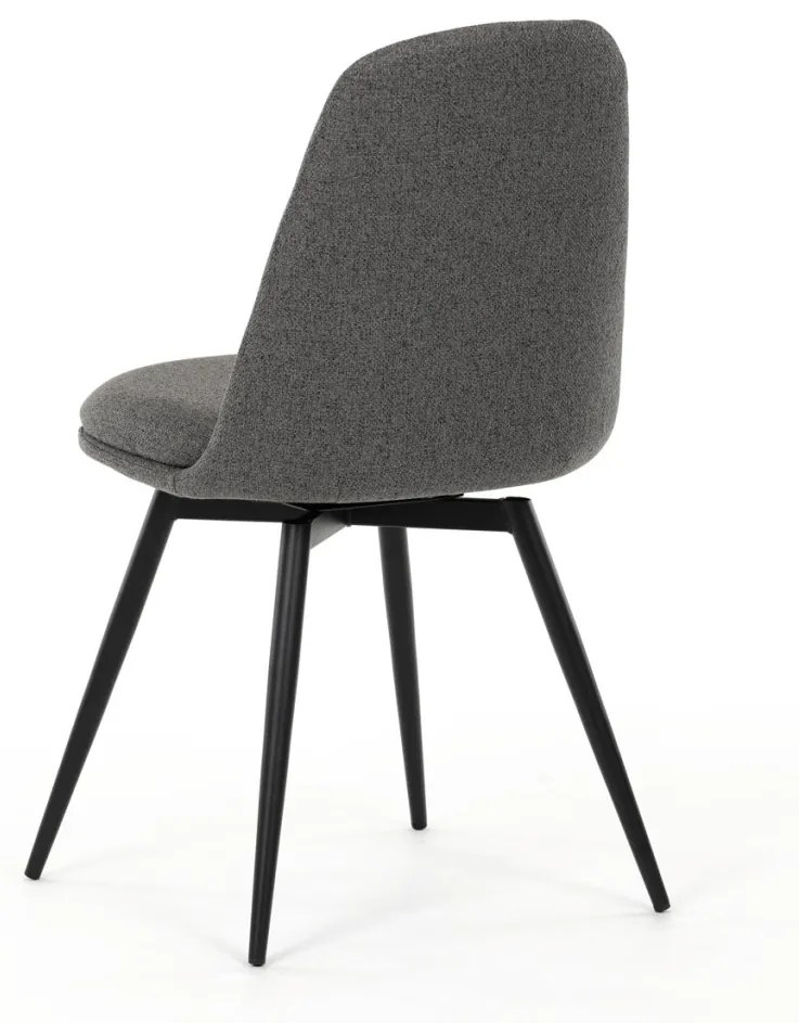 Scaun de sufragerie pivotant, material gri, mecanism rotativ 360°, lac negru mat, picioare metalice