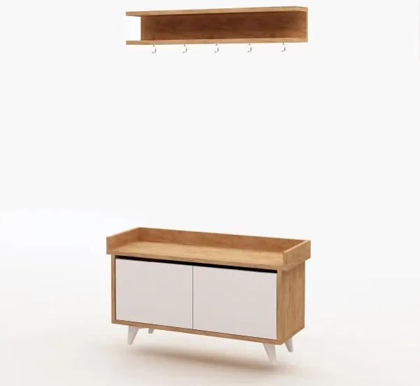 Fali akasztó ARASSO 18,8x80 cm + cipősszekrény 60x90 fehér/barna