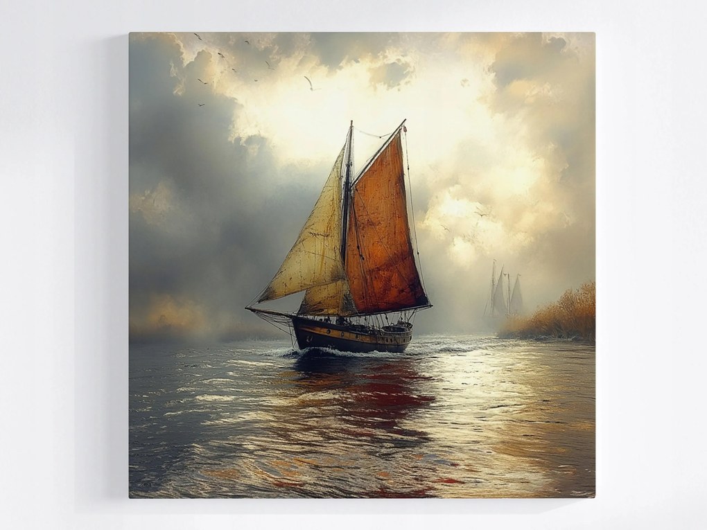 Vászonkép Víz Tenger Hajó Vitorlás Utazás Hajóút Felhők Köd 40x40