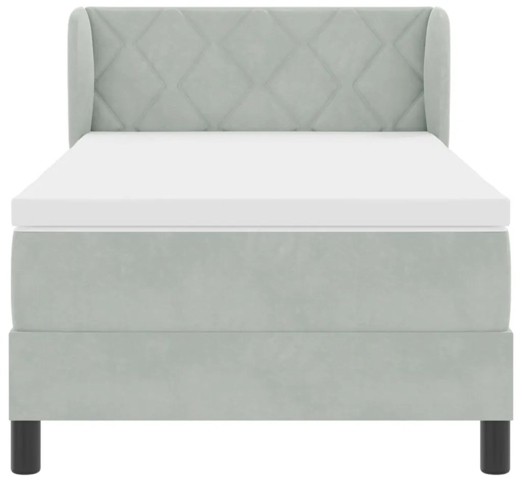 Boxspring Ágy Matraccal Világosszürke 90x200 cm Bársony