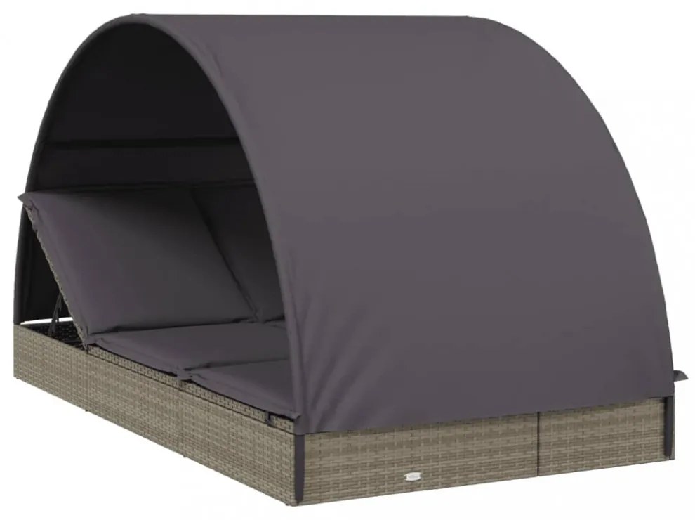 2 személyes szürke polyrattan napágy kerek tetővel 211x112x140