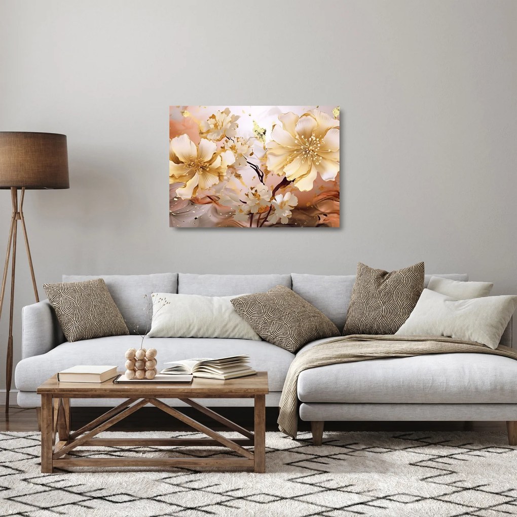 Üveg kép - Arany virágok (70x50 cm)