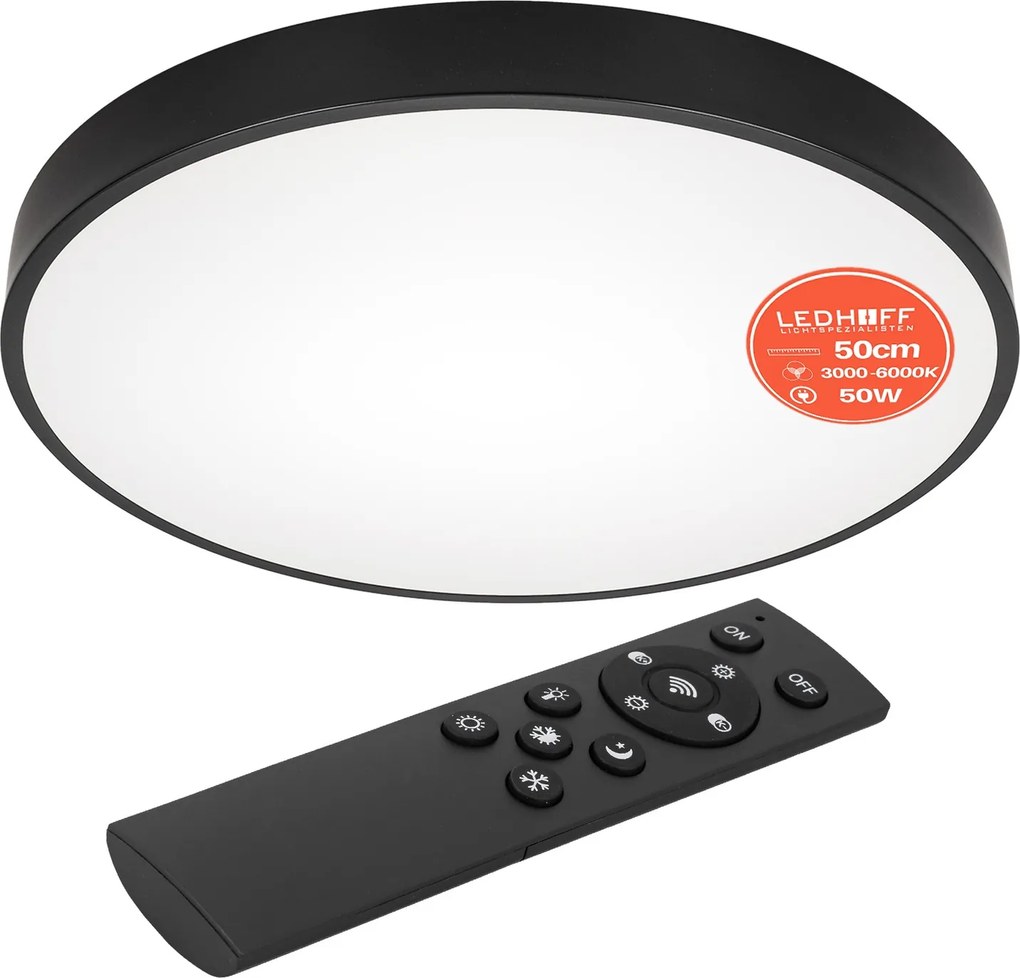 Plafon Led Mennyezeti panel Fényerőszabályozható Lámpa 50cm Kerek Fekete Nagy Távirányító