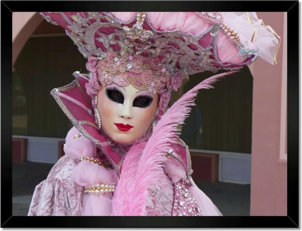 Poszterek keretben 40x30 Rózsaszín farsangi maszk