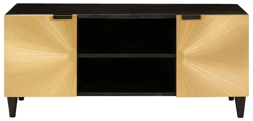 TV szekrény Fekete és Arany 105 x 33 x 46 cm tömör mangófa