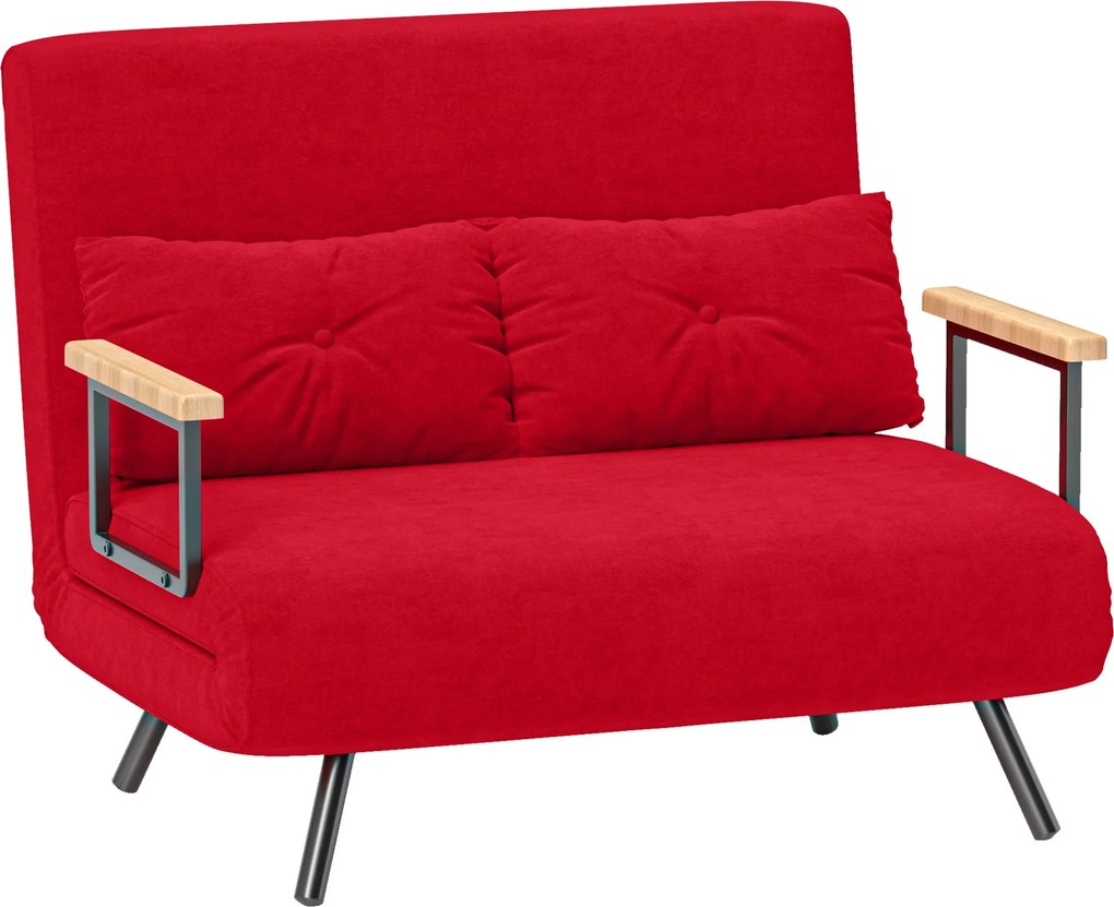 HOMCOM 2-Fős Kanapéágy Állítható Háttámlával 5 Fokozatban, Összecsukható Kétfős Kanapéágy 2 Párnát Tartalmaz a Nappaliba, Kárpitozott Szövet, Acél és