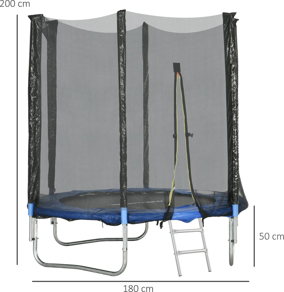 SPORTNOW Kültéri Gyerek Trambulin, 180cm Átmérőjű Kerti Trambulin Gyerekeknek Biztonsági Hálóval, Párnázott Oszlopokkal és Lépcsővel, Gyerekek, Tinédz