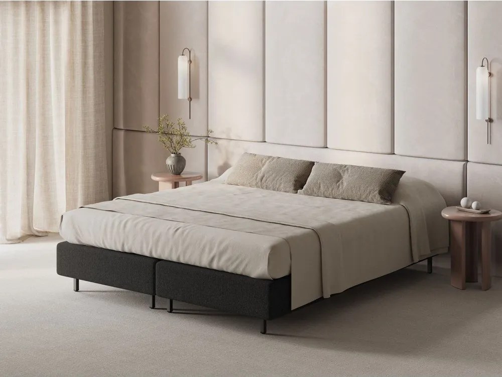 Fekete kárpitozott franciaágy ágytámla nélkül 200x200 cm Whale – Micadoni