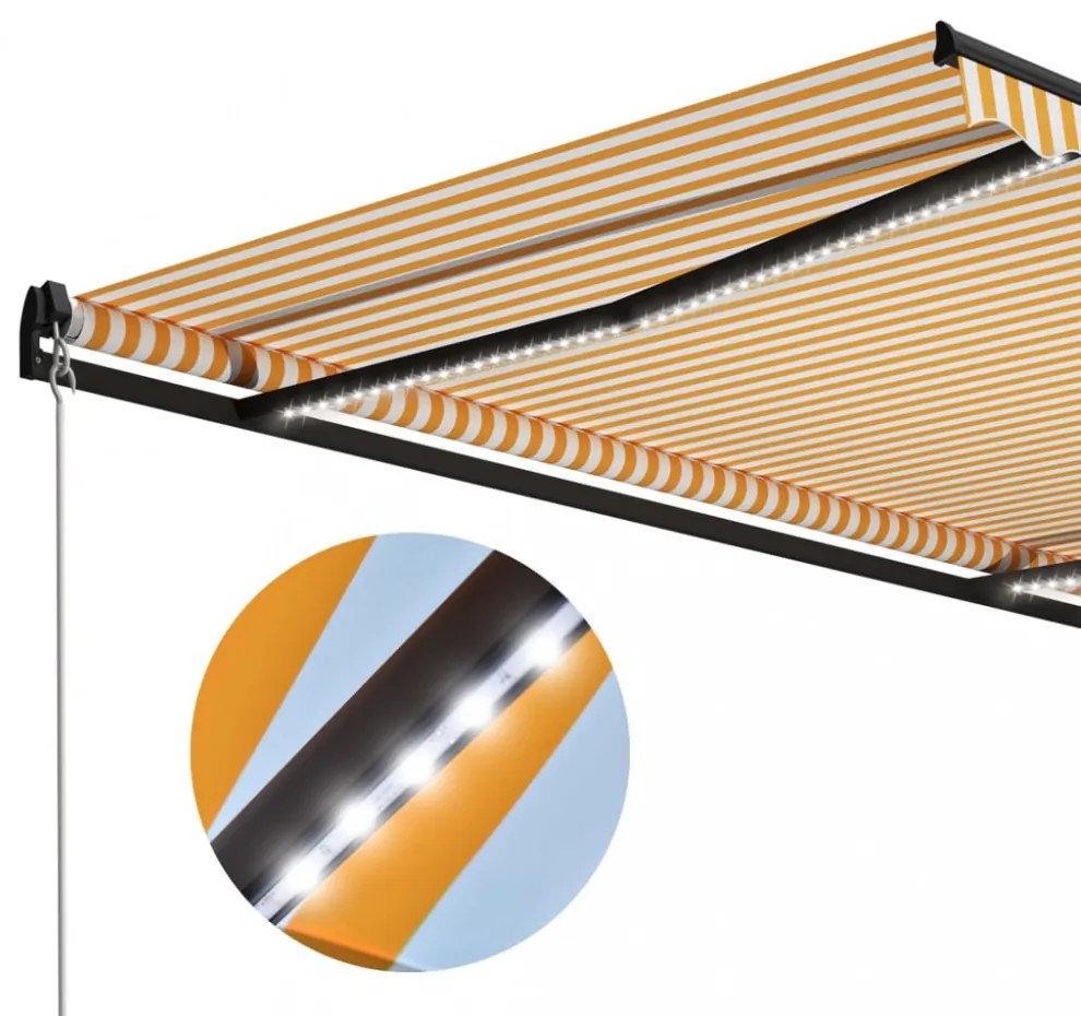 sárga és fehér kézzel kihúzható LED-es napellenző 300 x 250 cm