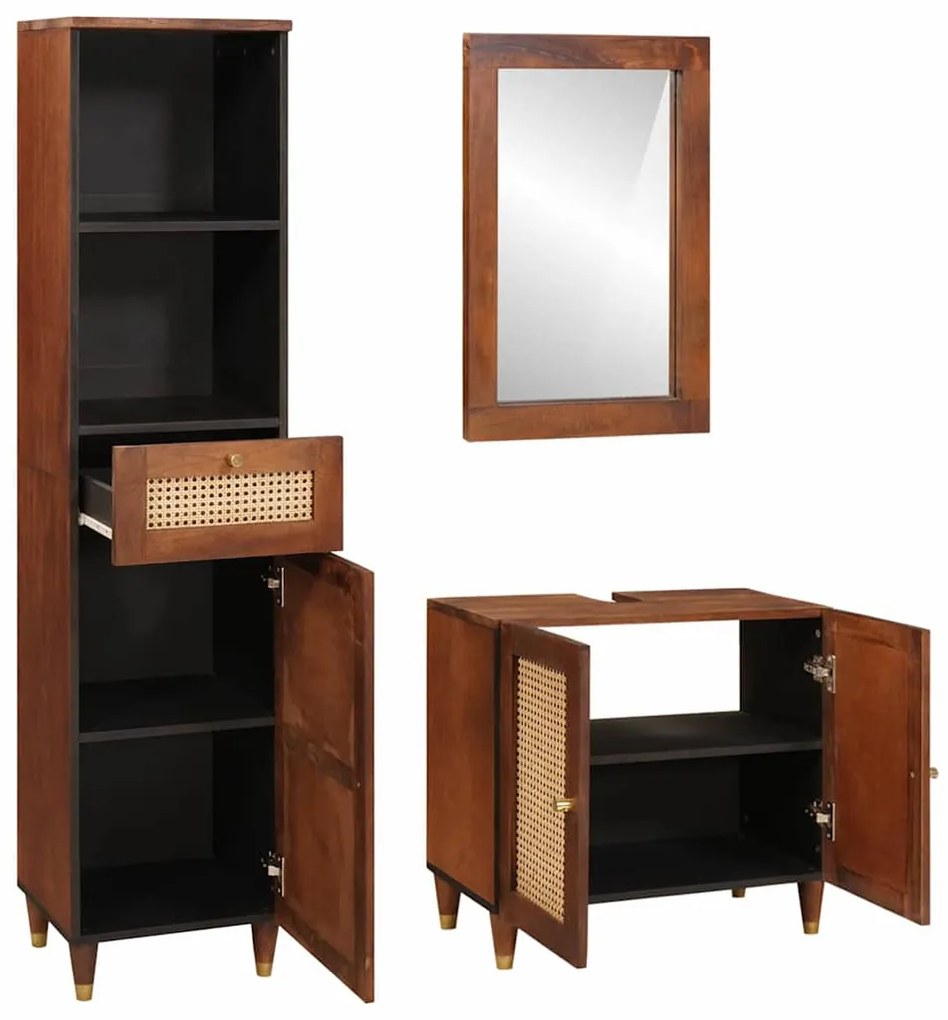 Fürdőszobai bútorok fiókkal 3 pcs 38 x 33 x 160 cm Tömör Mangófát