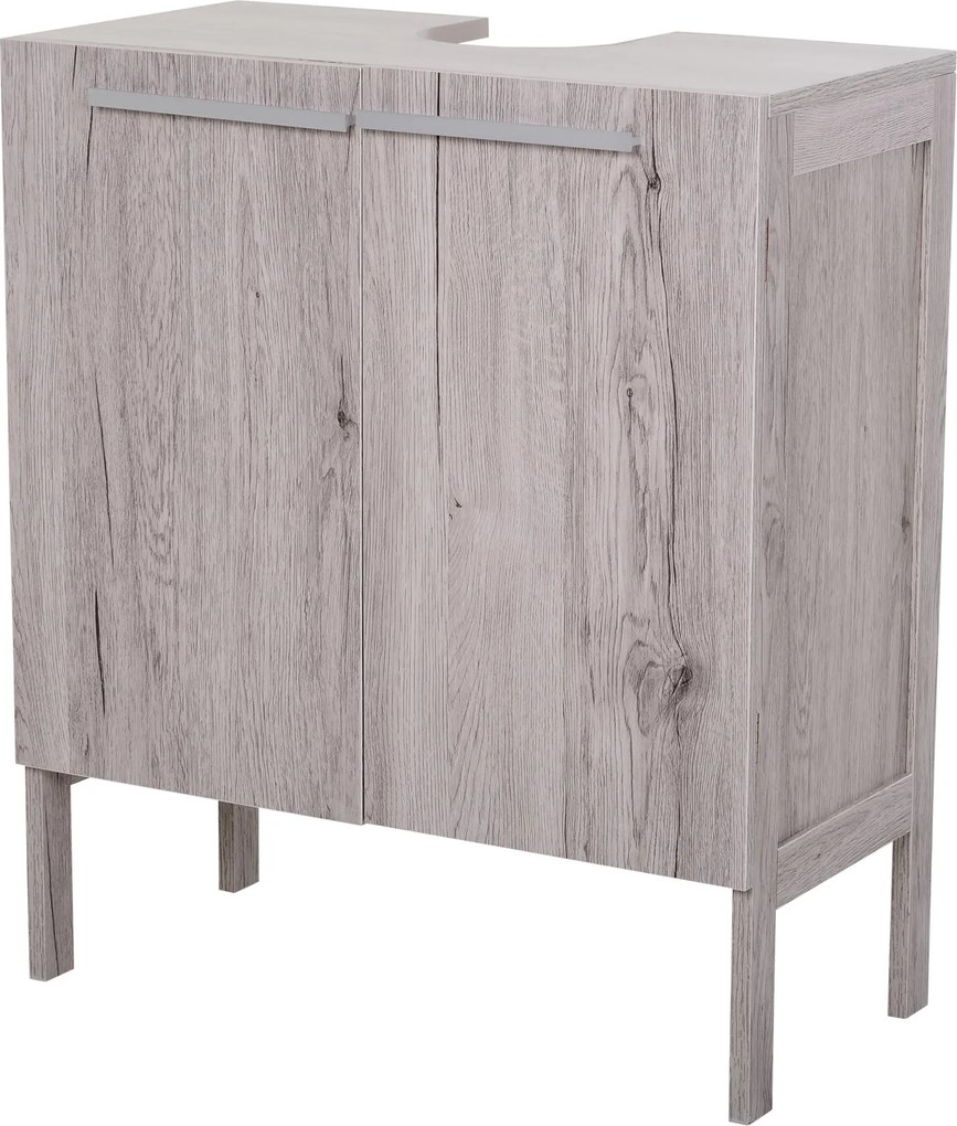 HOMCOM Fürdőszoba Mosdószekrény - Aláhúzószekrény - 2 Ajtós Korpusz Polccal - Méretek: 60L x 30W x 70H cm - Szürke Fa Hatású MDF | Aosom
