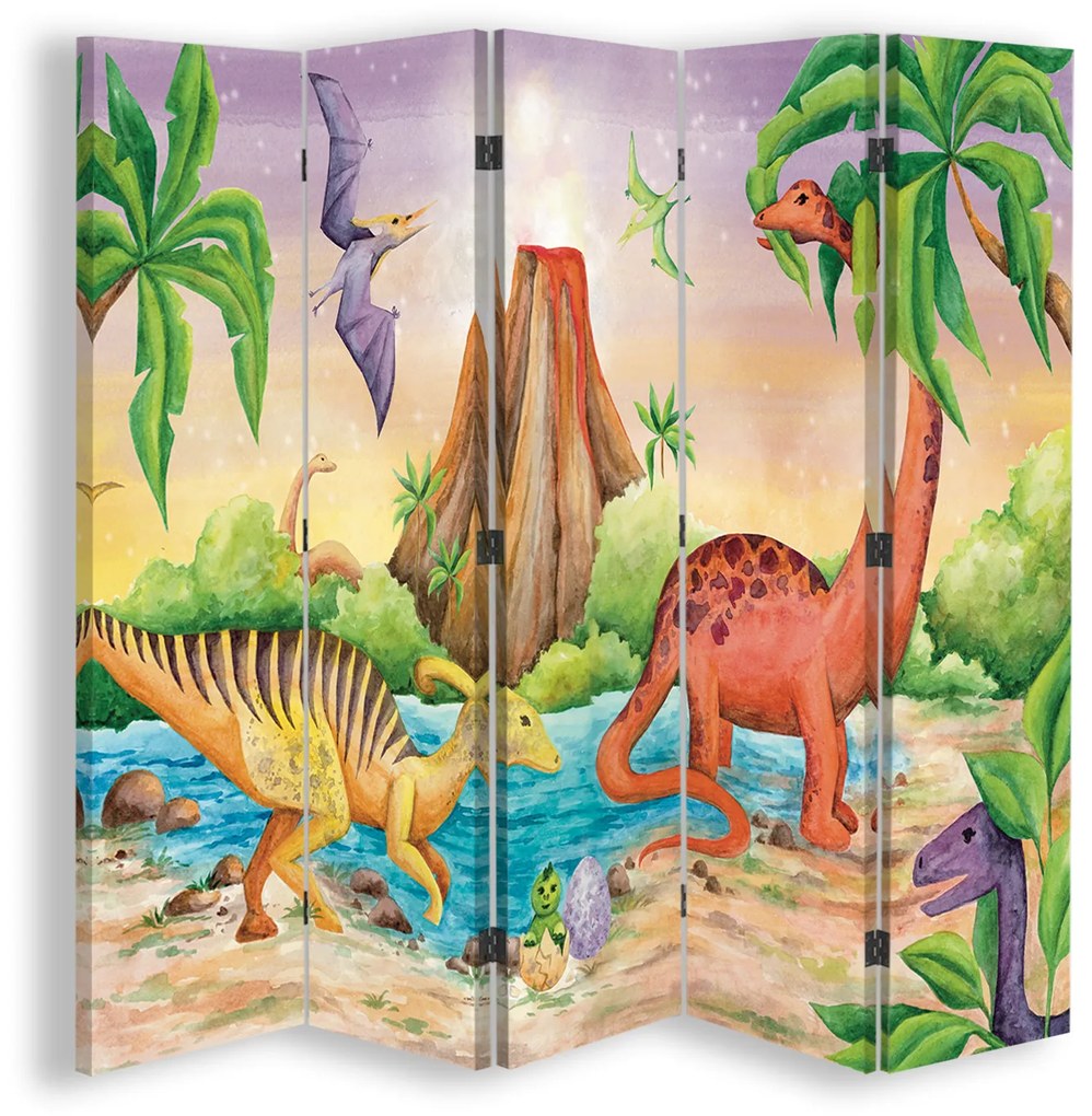 Gario Paraván Színes dinoszauruszok a tónál Méret: 180 x 170 cm, Kivitelezés: Klasszikus paraván