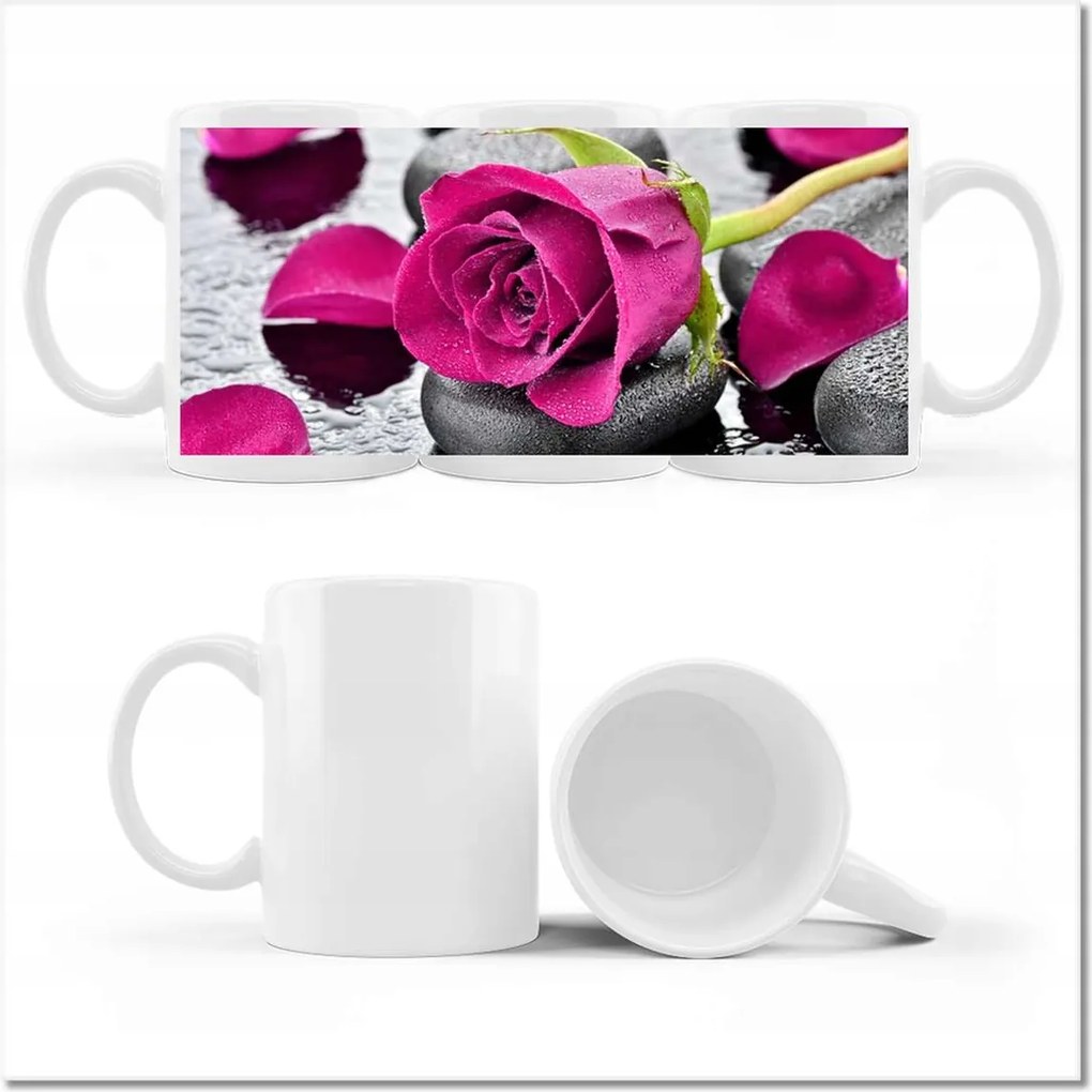 Fényképes bögre Rózsaszín rózsa kövekkel