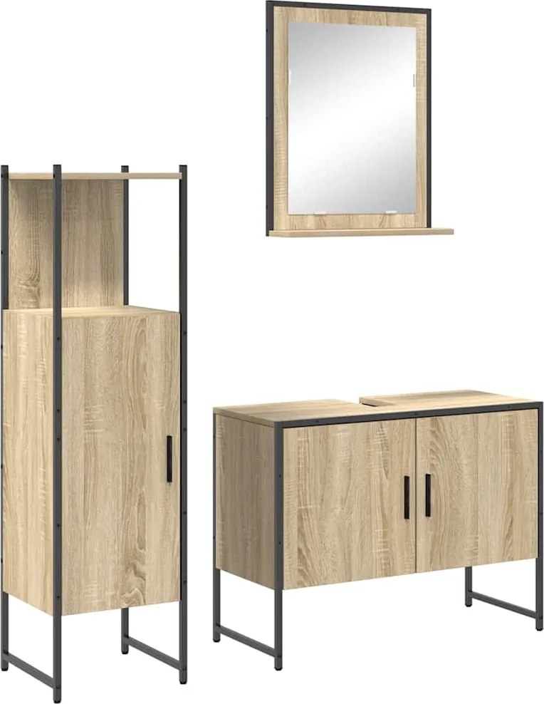 vidaXL Fürdőszoba bútor szett polcokkal tárolóval 3 pcs Barna Faanyag