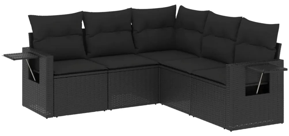 vidaXL 5 részes fekete polyrattan kerti kanapészett párnákkal