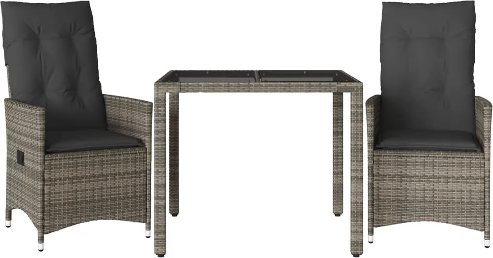 vidaXL 3 részes szürke polyrattan bisztrógarnitúra párnákkal