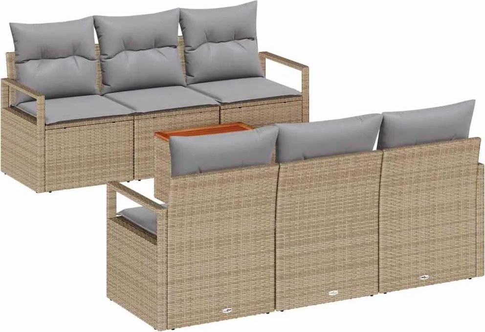 vidaXL Kerti Kanapé Szett párnával 7 pcs Bézs polirattan