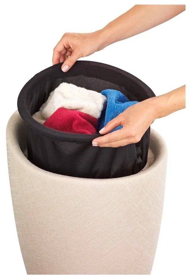 Linen Look bézs szennyestartó kosár és ülőke egyben - Wenko