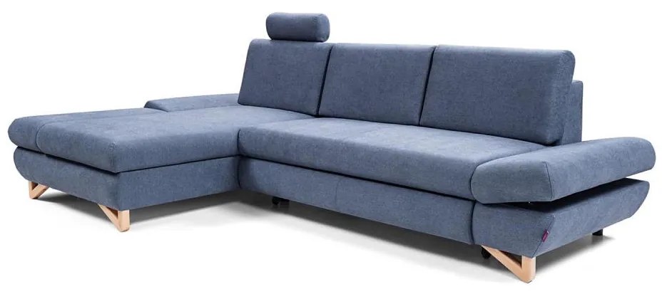 AVESTA ággyá nyitható kárpitozott L-alakú sarokkanapé tárolóval, balos, kék