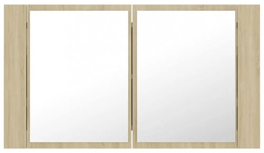 tölgyszínű akril LED-es tükrös fürdőszobaszekrény 80x12x45 cm