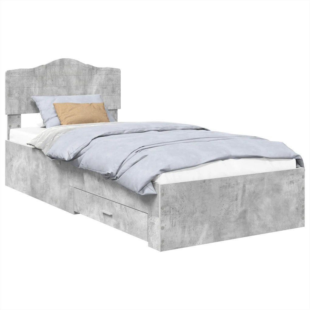 vidaXL Ágykeret fejtámlával fiókkal Beton Szürke 100 x 200 cm Faanyag