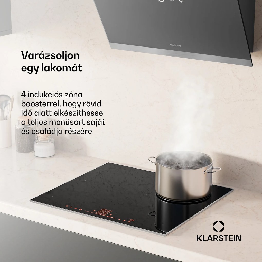 Klarstein NanoGlow indukciós főzőlap, 4 főzőlap, flexi zónák, booster, nano bevonat