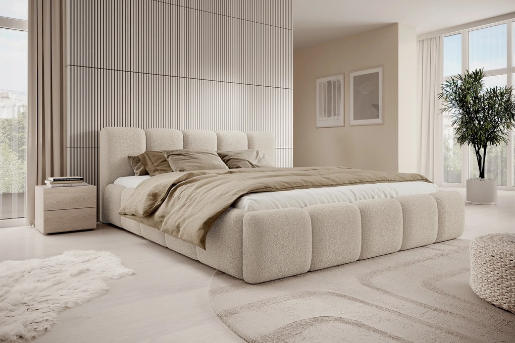 Tesia kárpitozott ágy 160x200 cm, ágyneműtartós - bézs buklé Quelle 03