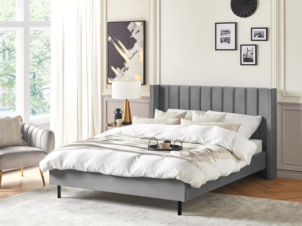 Franciaágy 160 cm VINNETTE (textil) (szürke). 1018563