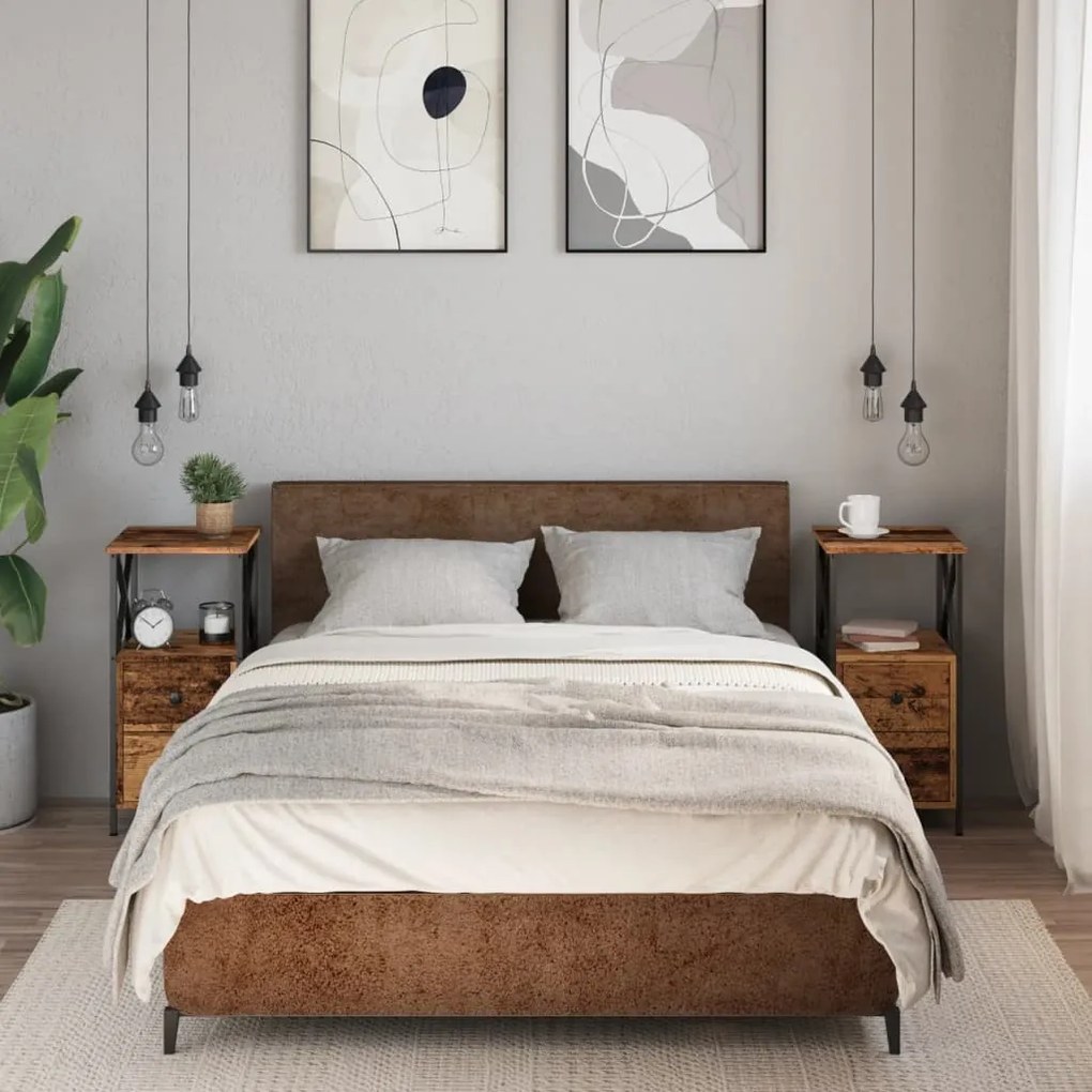 2 db antik fa színű szerelt fa éjjeliszekrény 34 x 35,5 x 70 cm