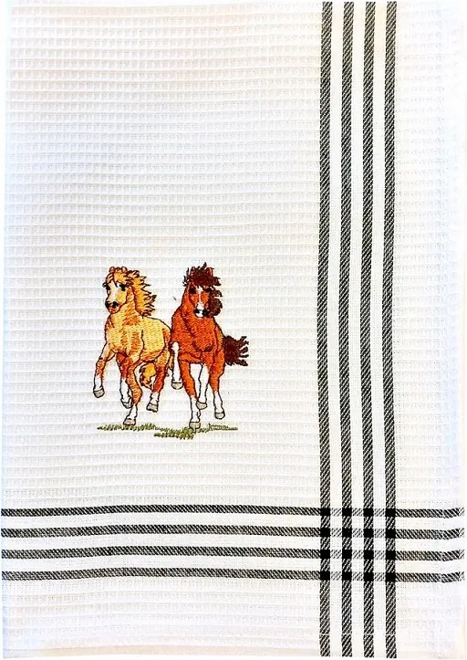 Konyhai törlőkendő pamut 50x70 hímzett Mustang