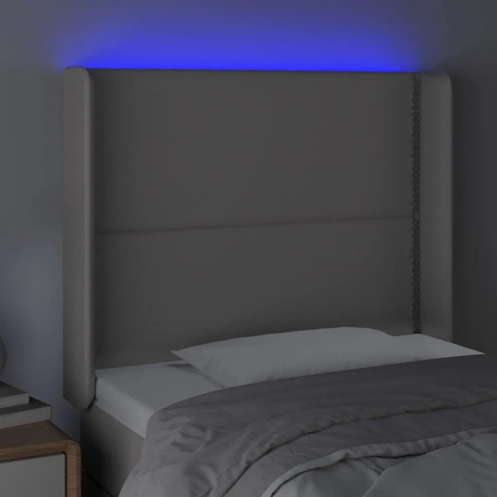 szürke műbőr LED-es fejtámla 83x16x118/128 cm