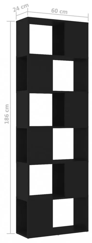 fekete szerelt fa térelválasztó könyvszekrény 60 x 24 x 186 cm