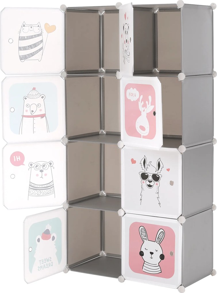 Gyerek moduláris szekrény, szürke/gyerek minta, ATREY