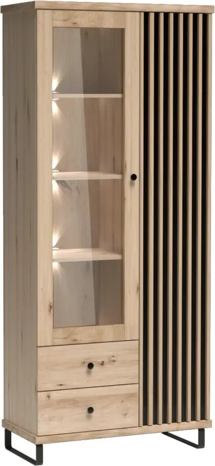 Vitrin, artisan tölgy/fekete, KOLI C-2