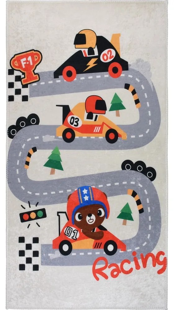 Elefántcsont színű mosható gyerek játszószőnyeg 160x230 cm Race Time – Vitaus