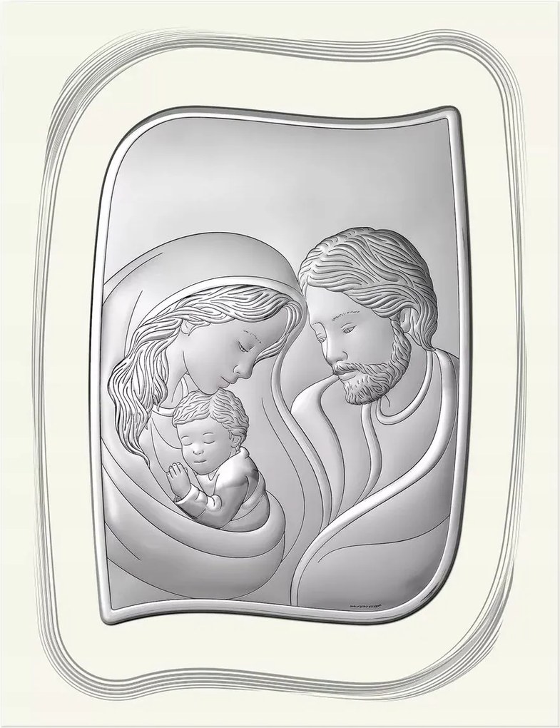Ezüst kép egy szent családról modern világos panel Méret: 18x14 cm
