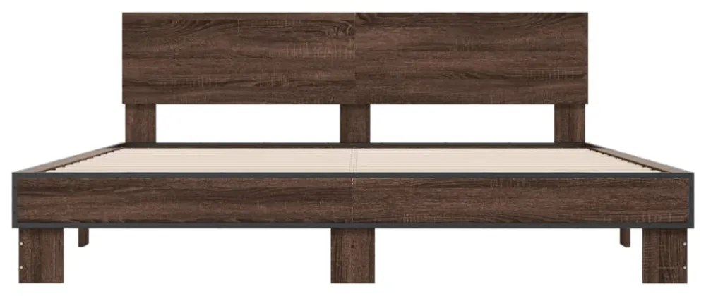 barna tölgyszínű szerelt fa és fém ágykeret 200 x 200 cm