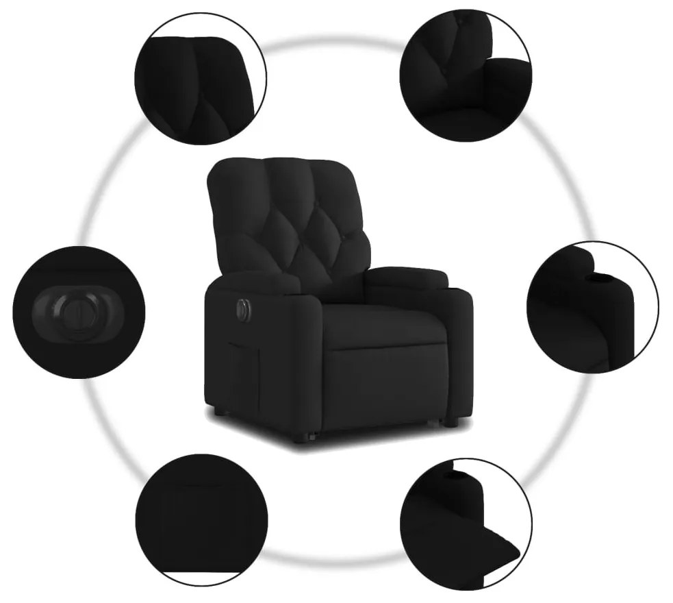 elektromos felállást segítő fekete szövet dönthető fotel
